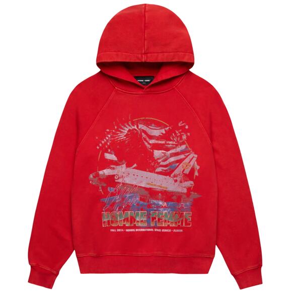 Homme + Femme Space Ship Hoodie Red Large - Picture 1 of 5